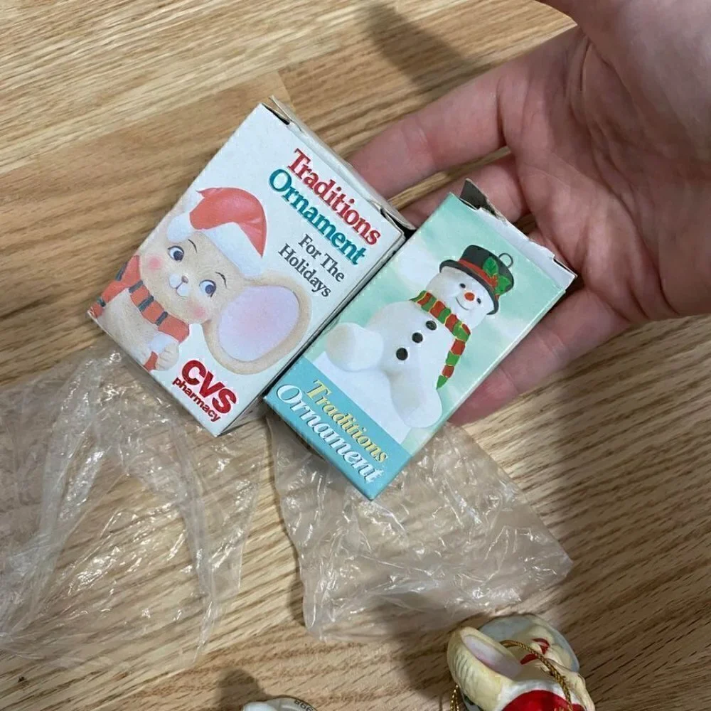 Vintage CVS Christmas Ornaments Mouse Snowman NEW